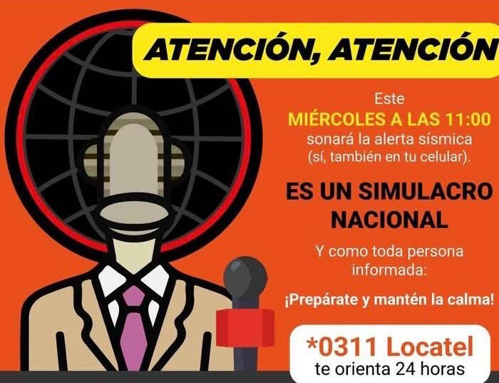 El Primer Simulacro Nacional 2026 se llevará a cabo mañana miércoles 6 de mayo a las 11:00 horas (tiempo del centro de México)