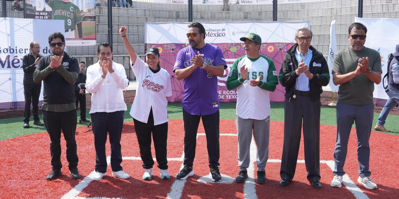 Vinicio Castilla junto a niñas, niños y jóvenes inauguraron las canchas de béisbol en el Parque Ecológico Lago de Texcoco