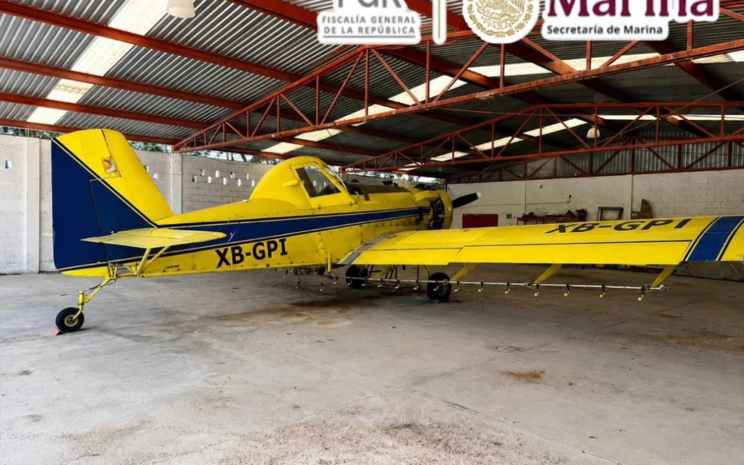 FGR, MARINA, DEFENSA Y GN ASEGURAN UNA AVIONETA, HIDROCARBURO, ARMAS Y NUMERARIO DURANTE CATEO EN CHAMPOTÓN, CAMPECHE