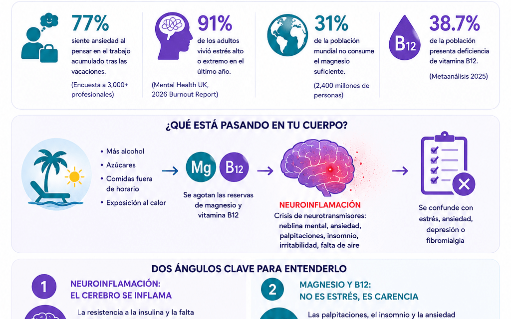 El “estrés de regreso al trabajo” que no esestrés: tras las vacaciones de verano, laneuroinflamación y la carencia de magnesioy B12 explican el malestar de millones