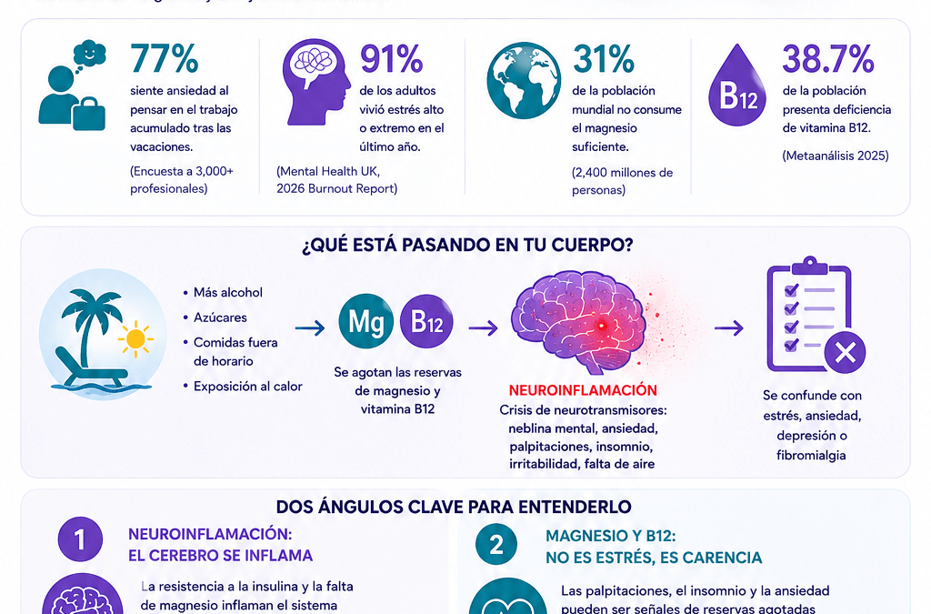 El “estrés de regreso al trabajo” que no esestrés: tras las vacaciones de verano, laneuroinflamación y la carencia de magnesioy B12 explican el malestar de millones